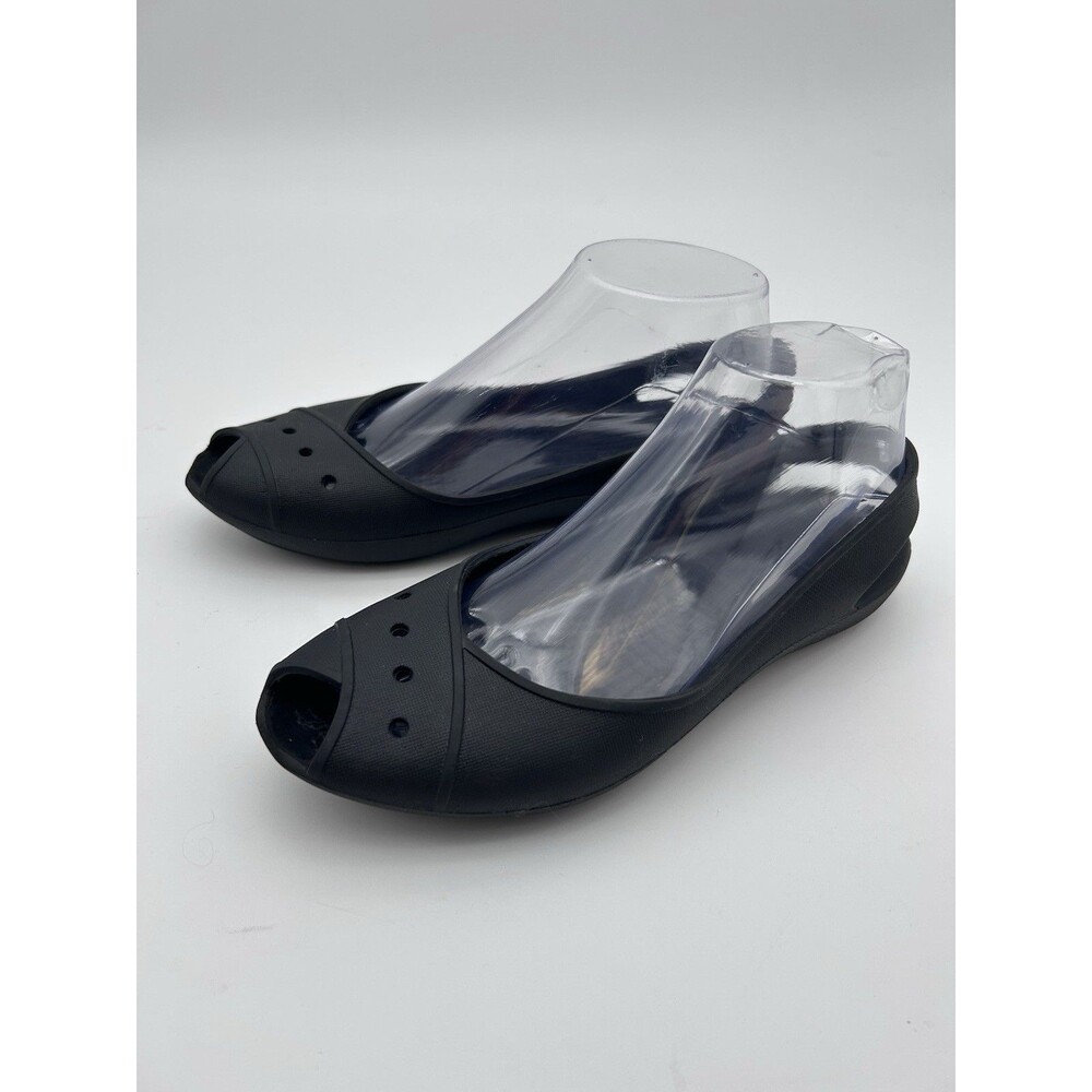Crocs Farrah Black Slingback Peep Toe Flats Slip-On Shoes Women’s Sz 7